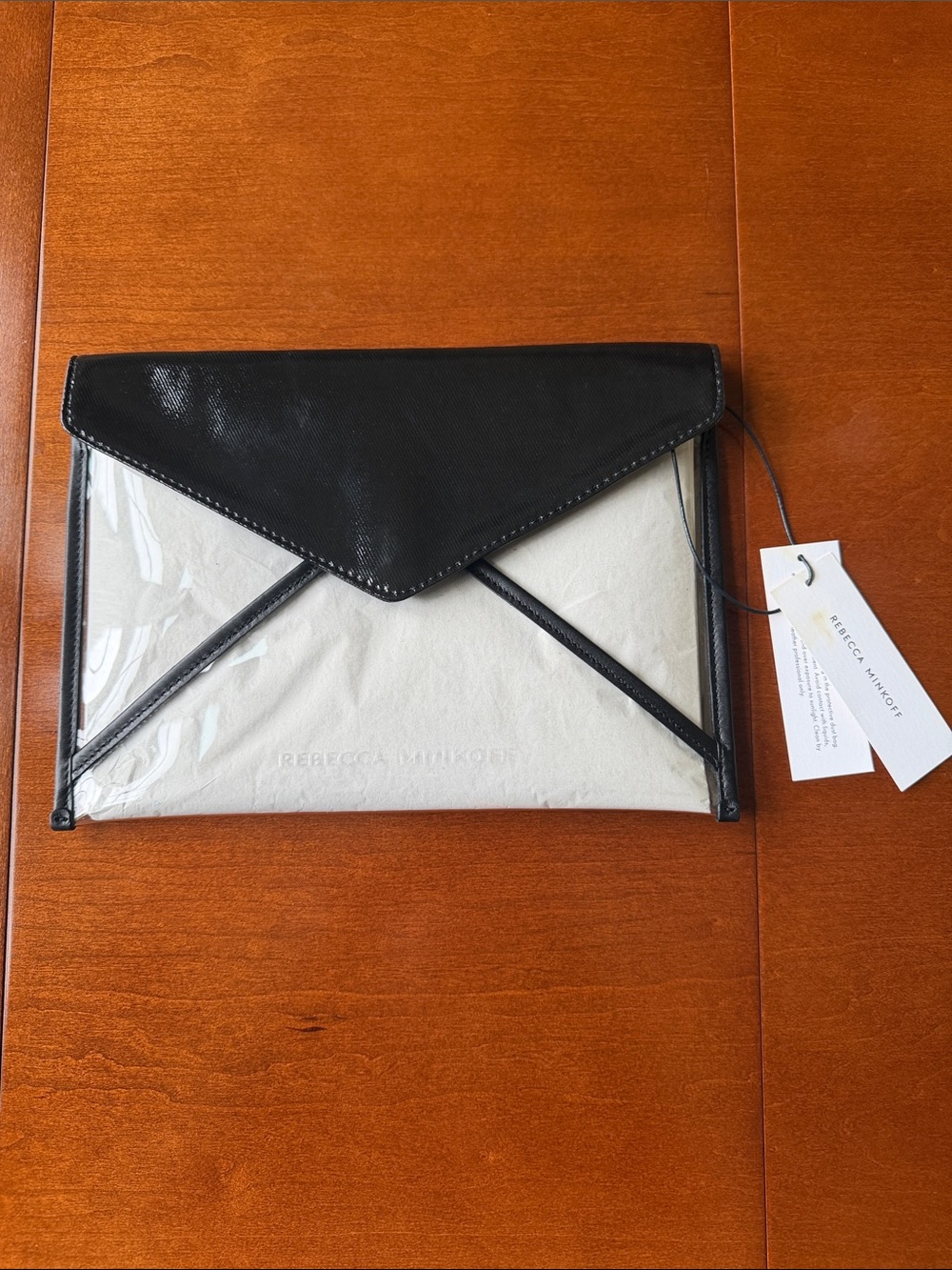 Rebecca Minkoff Leo Clutch Black Leather and Clear